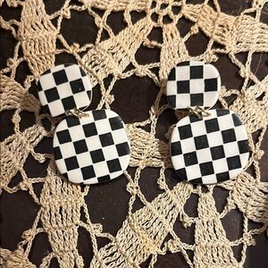 NWOT Checkered Black and White Earrings